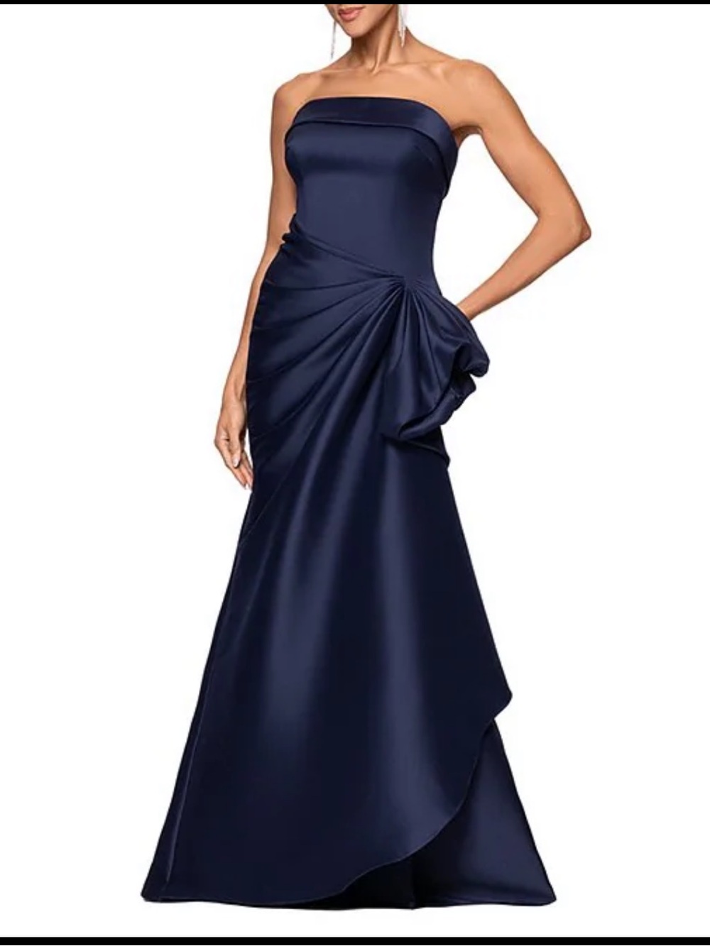 Satin Draped Navy Blue Evening Gown
